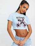 Blue Nothing Graphic Printed Crop Top   Zoey