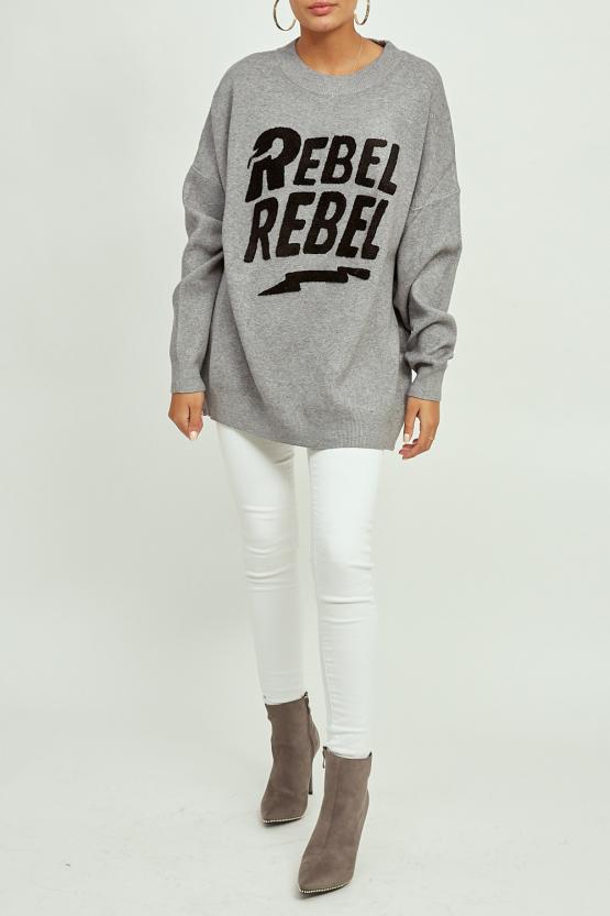 Grey Rebel Rebel Baggy Knitted Jumper - Oakley  Storm Desire