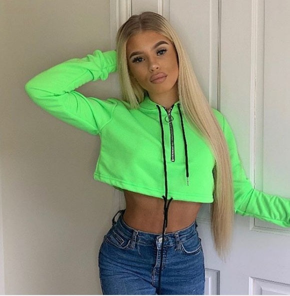 neon zip up crop top