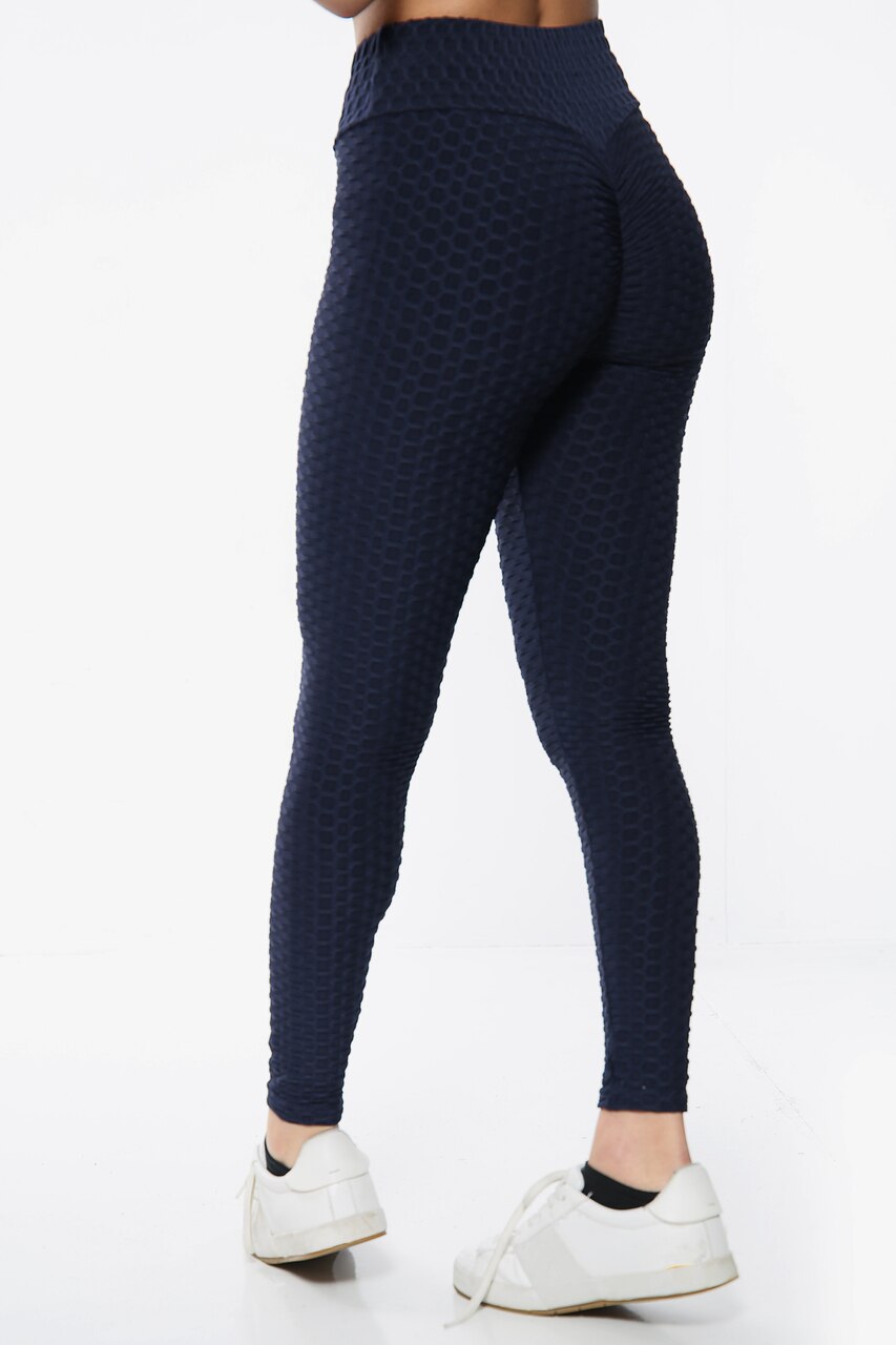 Navy Blue Ruched Textured Active leggings - Daniella – Storm Desire