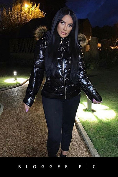 zara shiny puffer jacket with fur hood