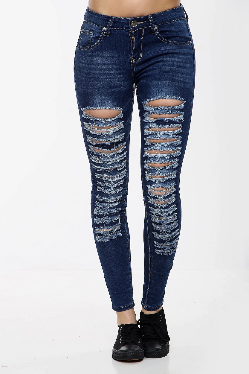 dark blue denim ripped jeans