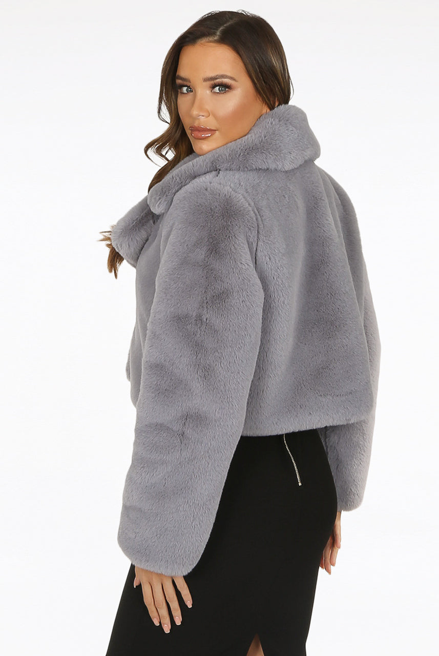 grey faux fur jacket