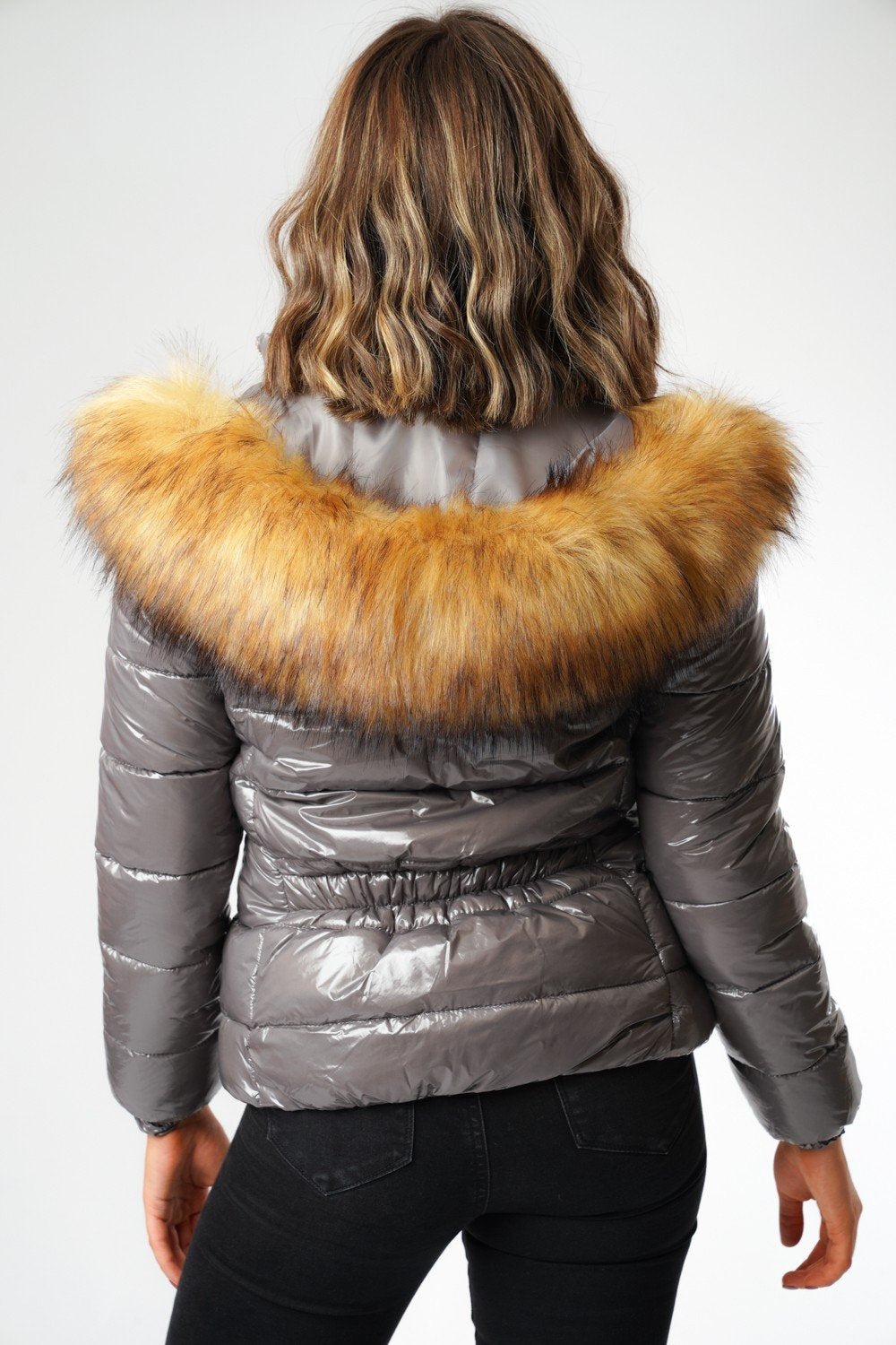 zara shiny puffer jacket with fur hood