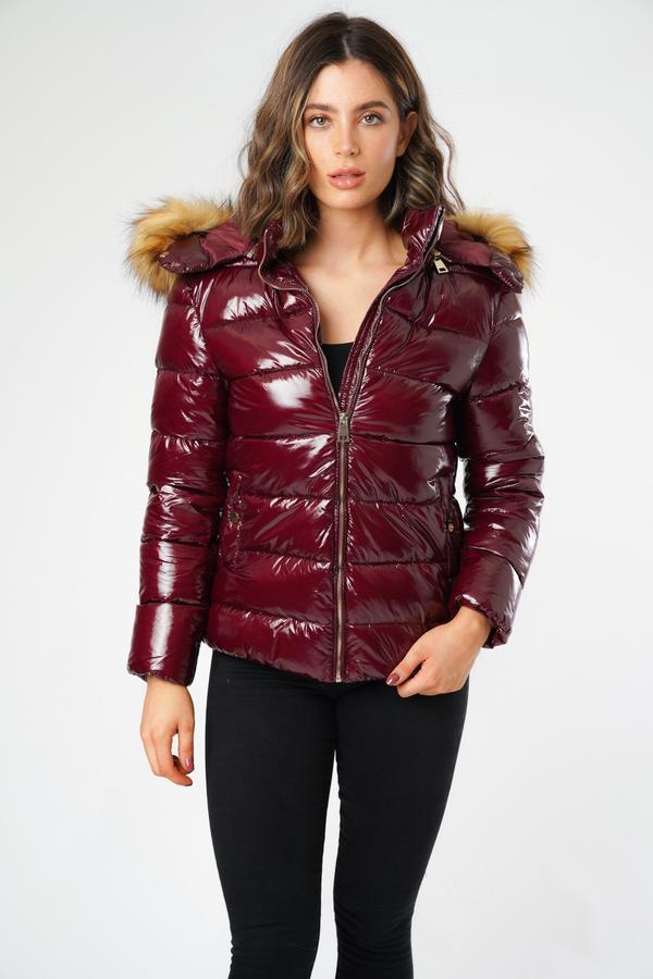 zara shiny puffer jacket with fur hood