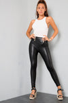 Black Faux Leather Gold Button High Waist Legging - Amari