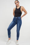 Dark Denim Blue Wash Distressed Shredded Hem Jeans   Lana