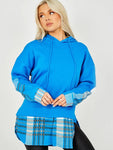 Blue Check Print Fleece Hoodie   Finley