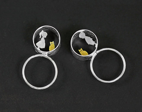 boy and girl meets cat jewelry ring