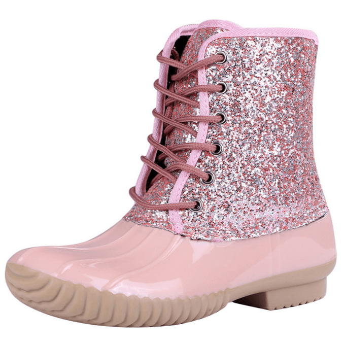 pink glitter duck boots