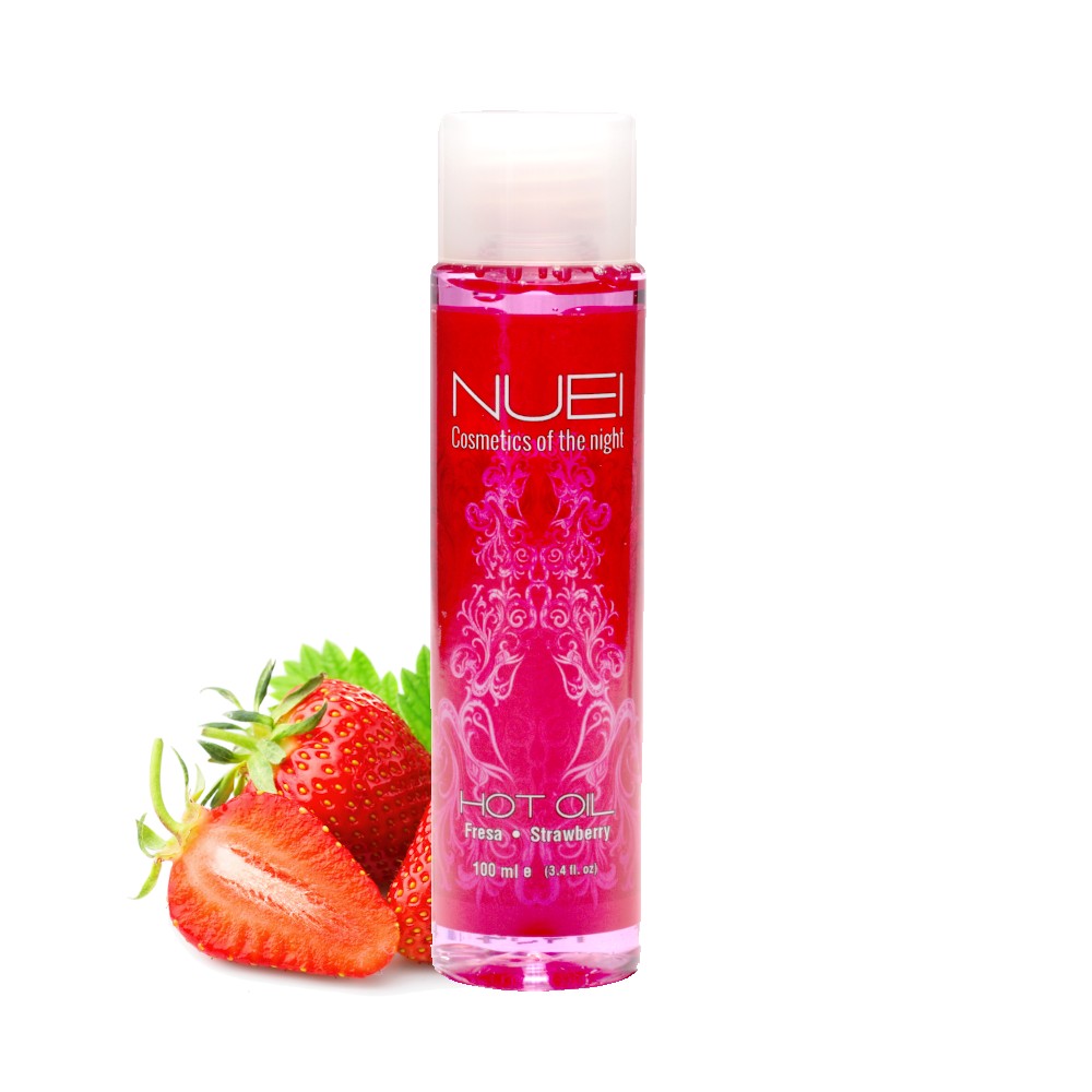 Ulei de masaj, NUEI - HOT OIL, sarutabil, cu efect de incalzire si aroma de Capsuni, 100 ml