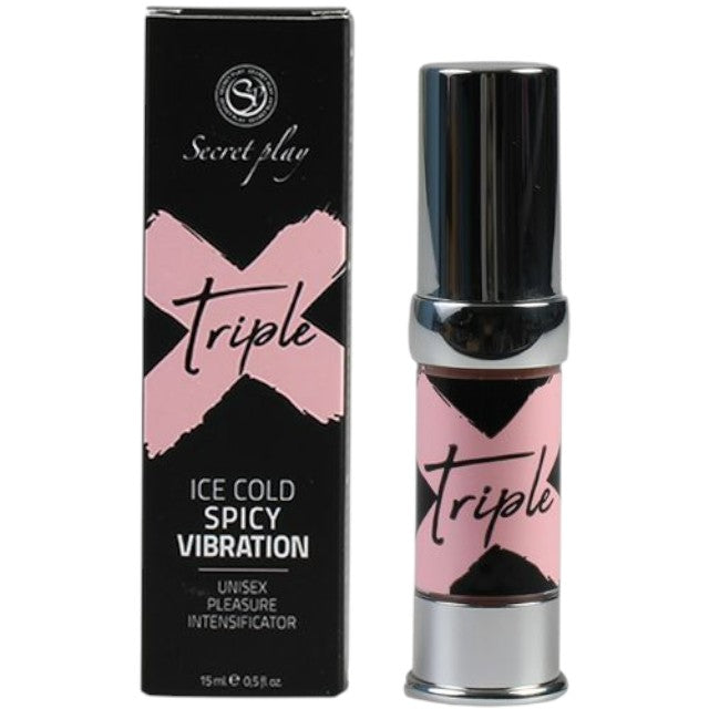 Gel vibrator unisex SECRET PLAY Triple X, pentru stimularea zonelor intime, cu efect triplu de furnicături, încălzire și răcire, 15 ml