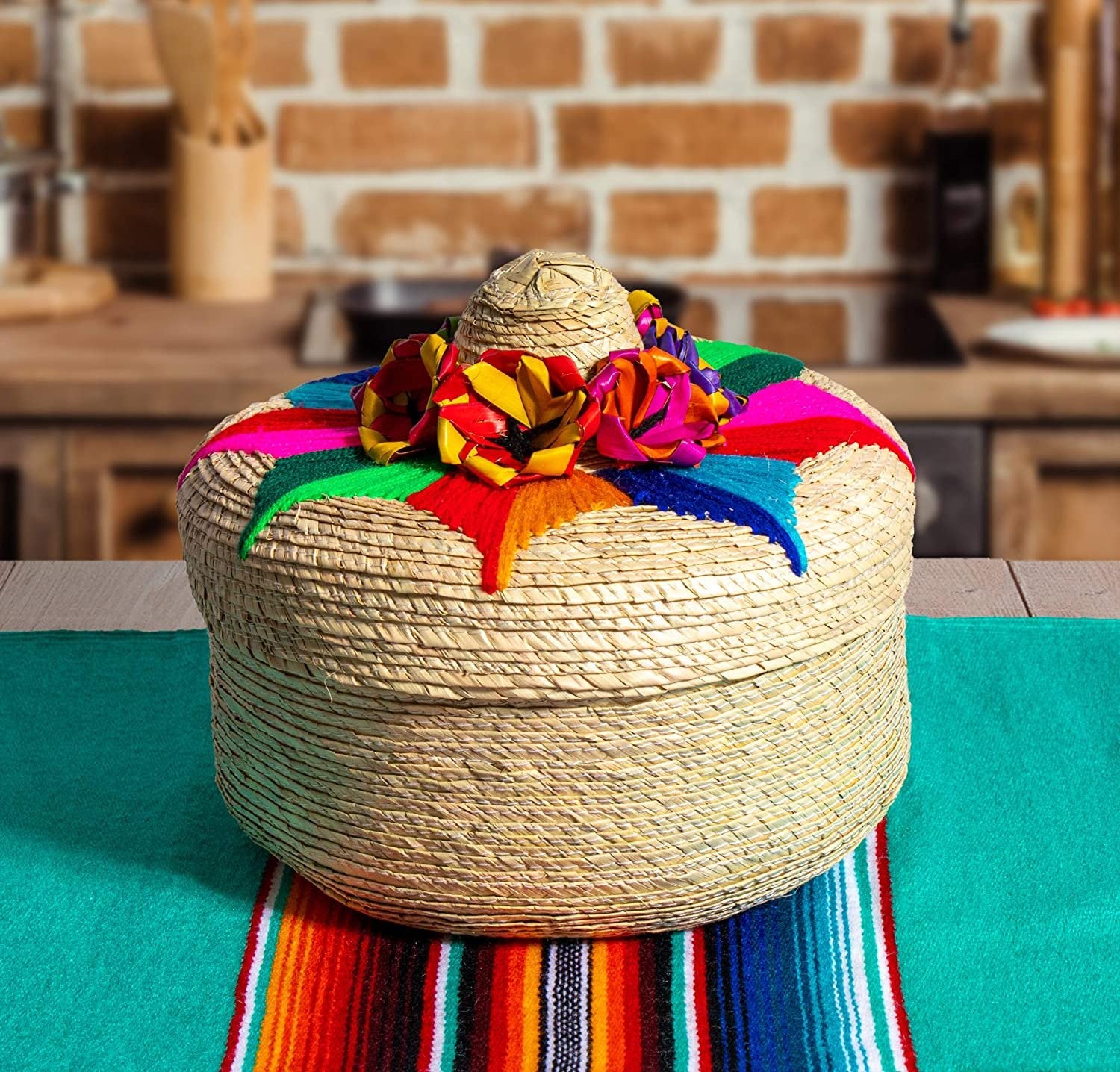 Genuine Mexican Handwoven Tortillero with added Insulation, Fiesta