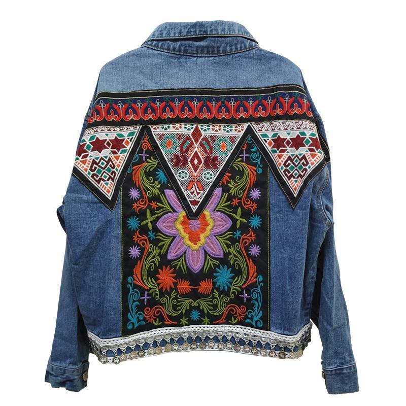 Denim boho floral embroidered jacketJACKETLEONORA GYPSY