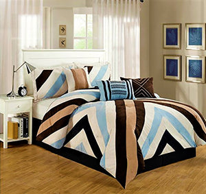 Detroit 7pc Microsuede Comforter Set Blue Brown All American