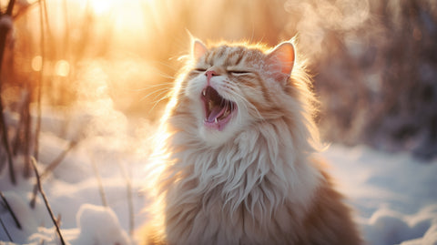 A cat panting on a cold winter's day