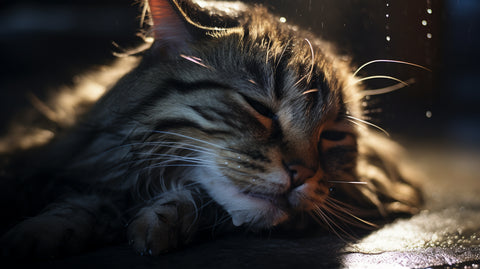 A cat looking sad as rain falls around it