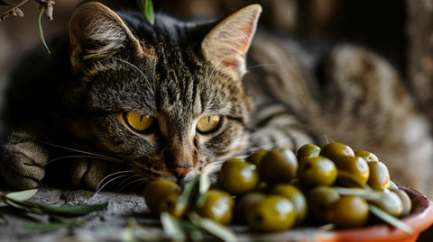 a cat with some olives