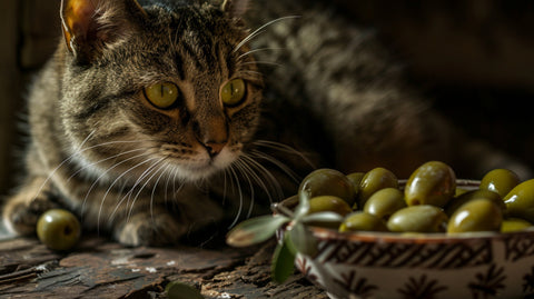 a cat with some olives