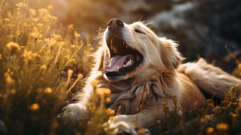 A dog with its mouth open about to lick itself