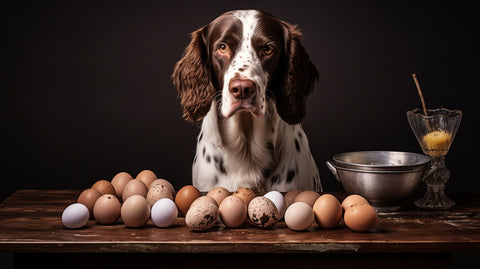 a dog and some eggs