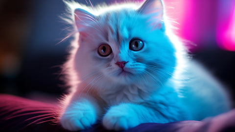 a photograph of a kitten with very vivid eye colour