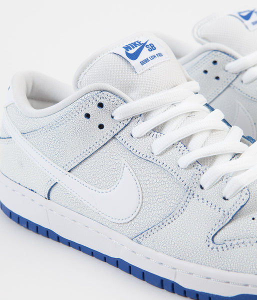 Nike SB Dunk Low Pro Premium Shoes - White / White - Game Royal ...