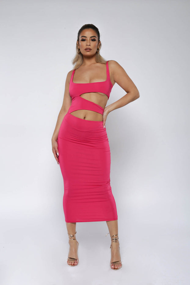 hot pink midi dress