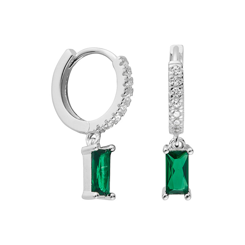 Emerald Green Silver Hoop Earrings – Cameo