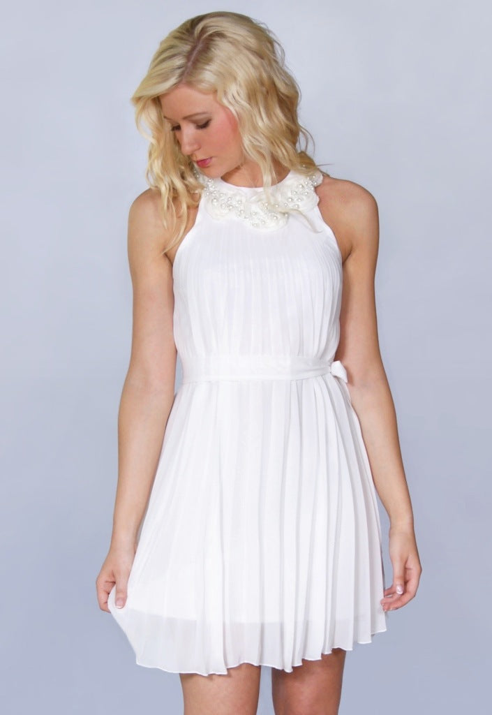 Elise Ryan Pleated Dress - Cream - Party Dresses – Glitzy Angel