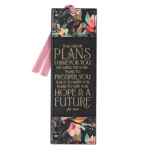 Bookmark Faux Leather Black I Know the Plans Jer. 29:11 - Grace At Home Treasures