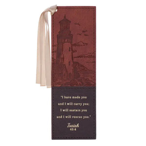Bookmark Faux Leather Brown I Will Carry You Isa 46:4 - Grace At Home Treasures