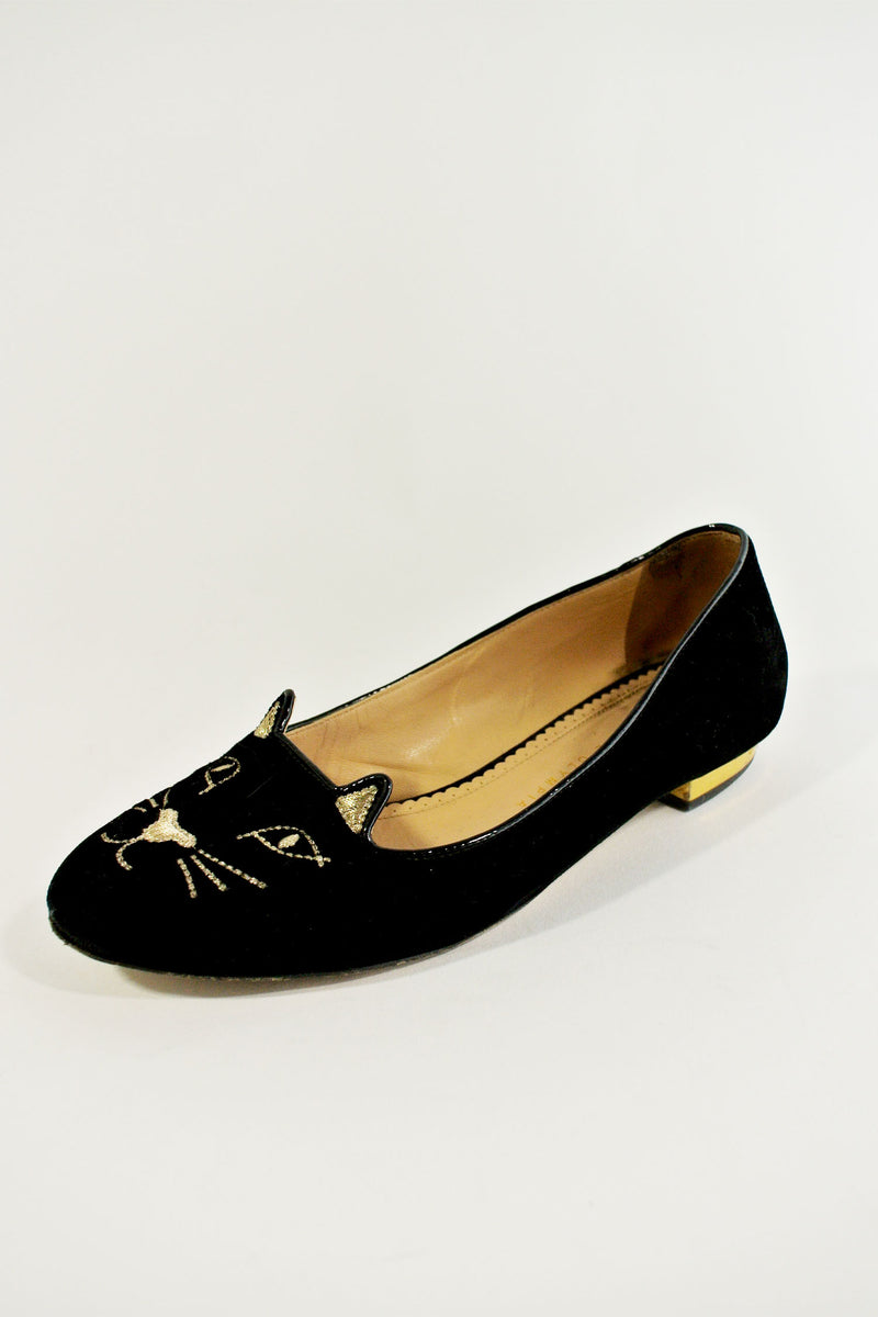 charlotte olympia black velvet kitty flats