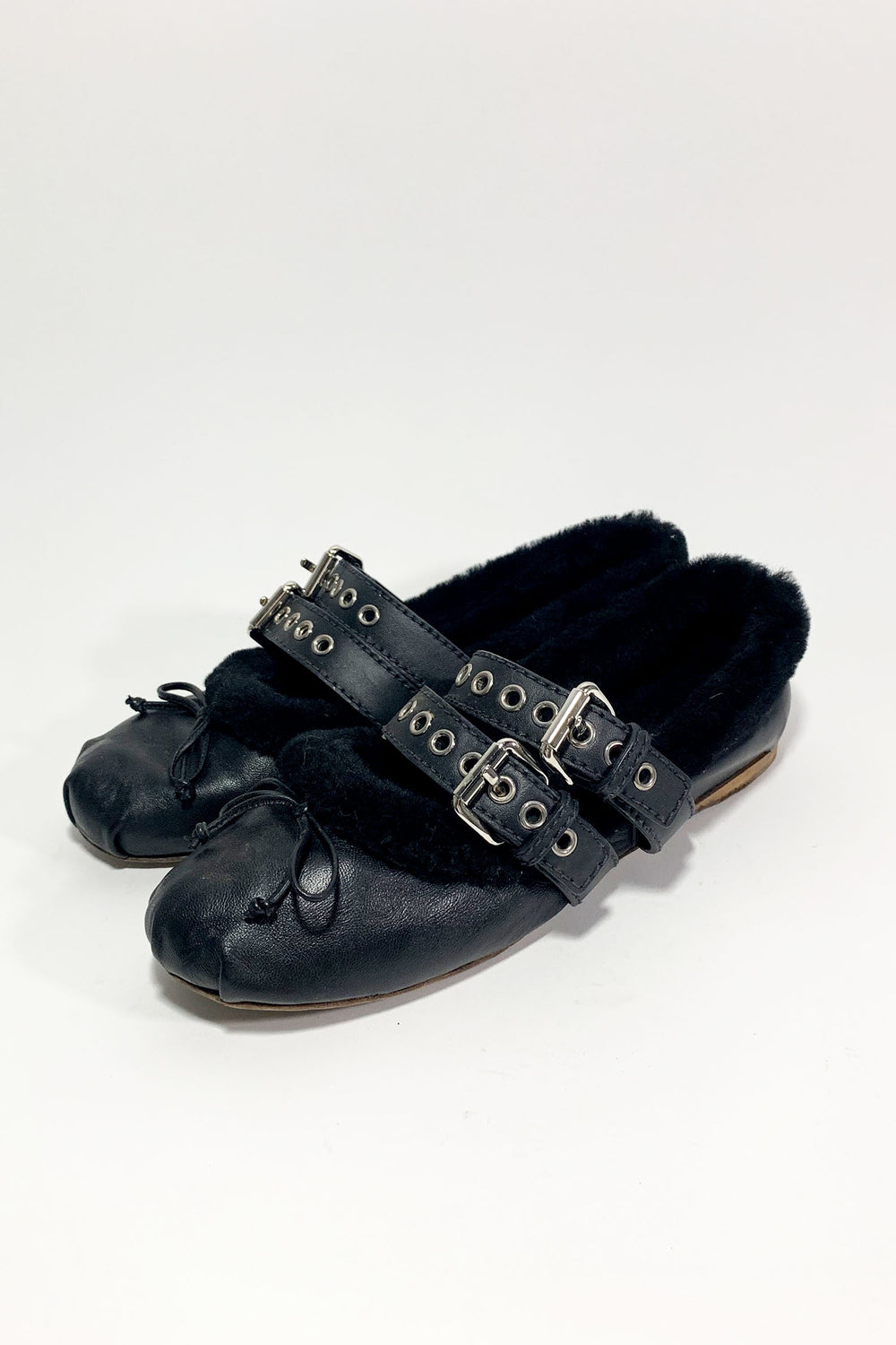 Miu Miu Shearling Lined Black Ballet 