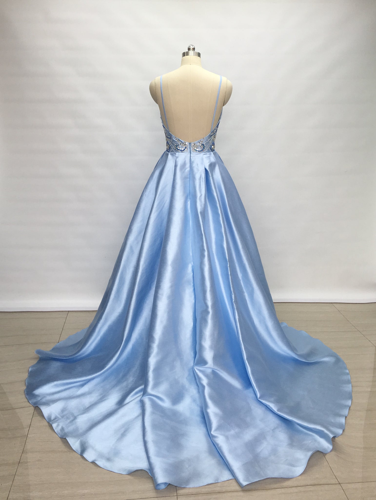 baby blue silk prom dress