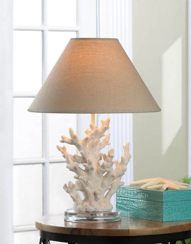 image of a white coral table lamp with sea motif