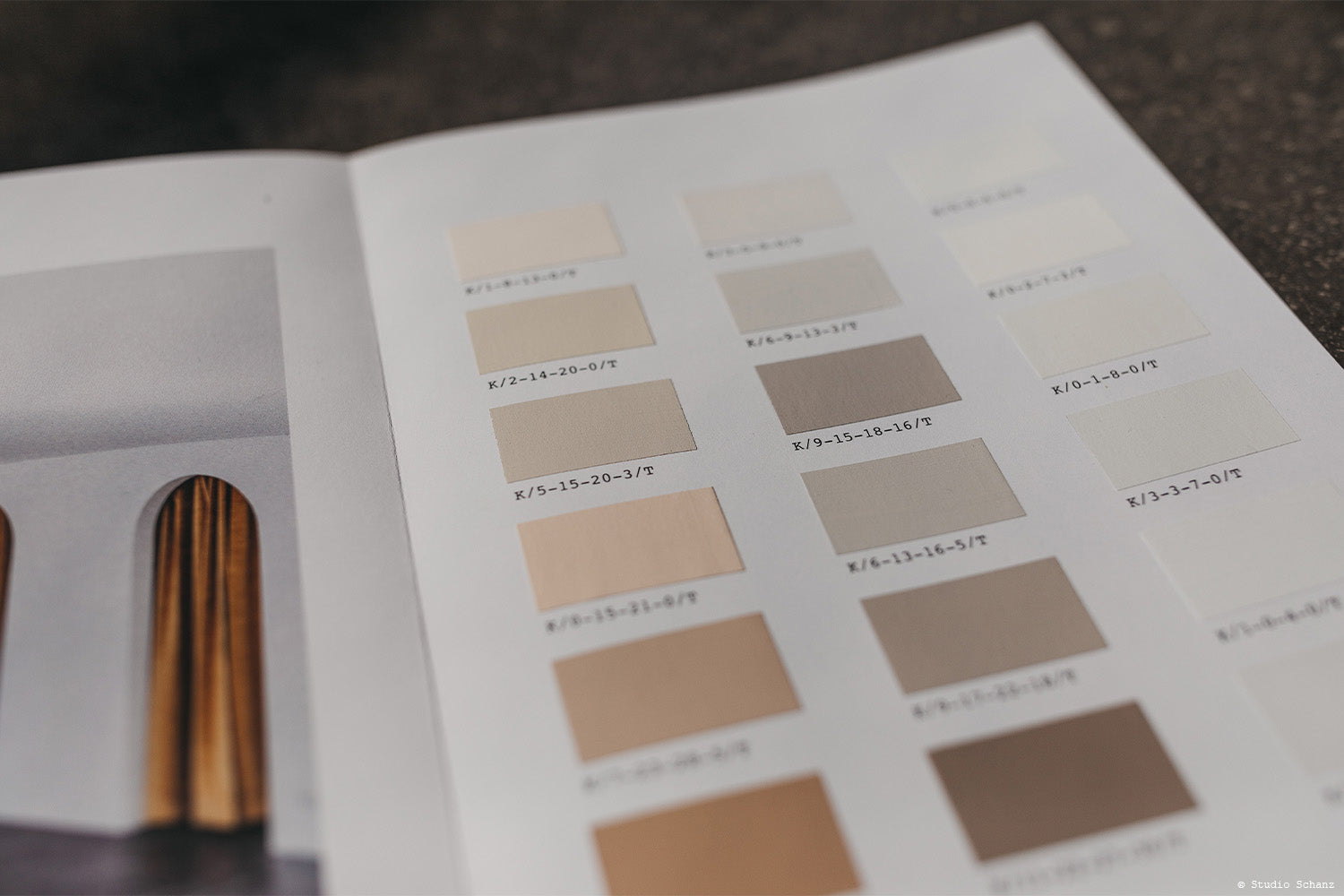 Koloratbook mit Farbpalette in Beige und Braun.