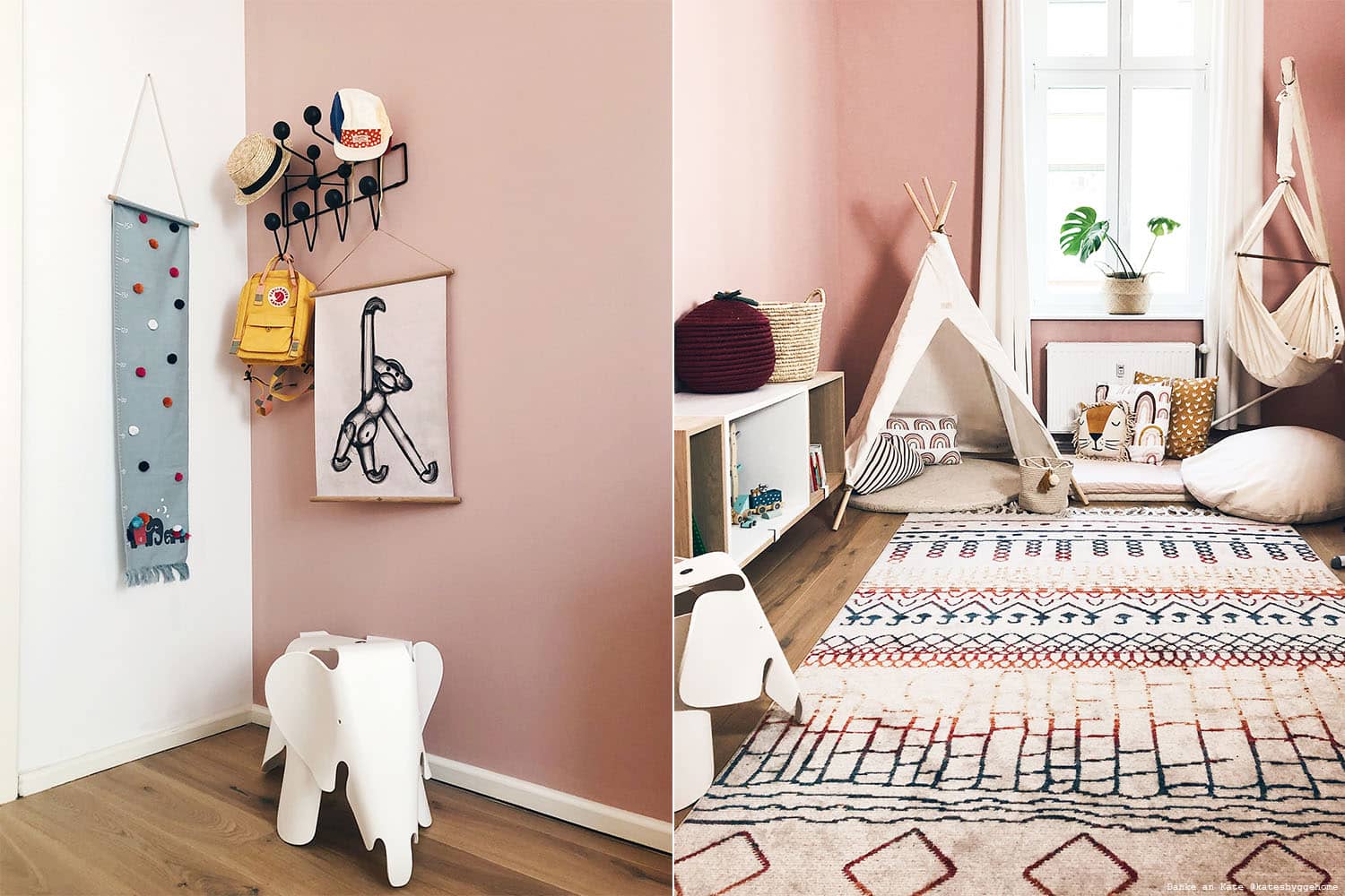 Kinderzimmer mit Rosa Wandfarbe und weißen Möbeln