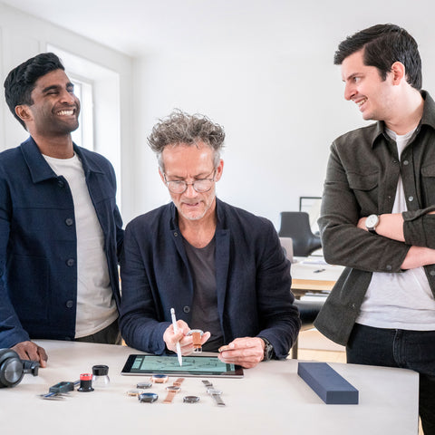 The Pioneer Chronograph: Winner of the 2020 Red Dot Award for Design, image of Jakob Wagner, Pascar Sivam, and Vasilij Brandt.