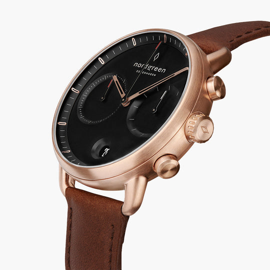 brown leather black watch