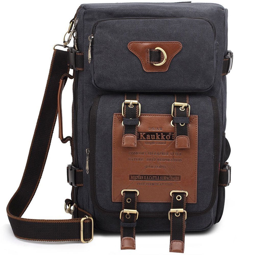 Kaukko Vintage Casual Canvas and Leather Rucksack Backpack, 1Coffee