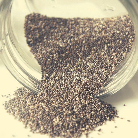 chia seeds in jar representing chia seed oil as a skincare ingredient