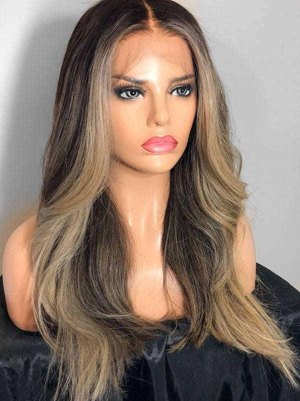 Long Highlight Blonde Human Lace Front Wigs Preplucked 150 Density 100