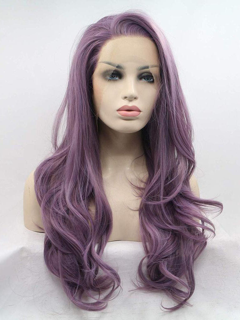 Long Wavy Purple Synthetic Lace Front Wigs 