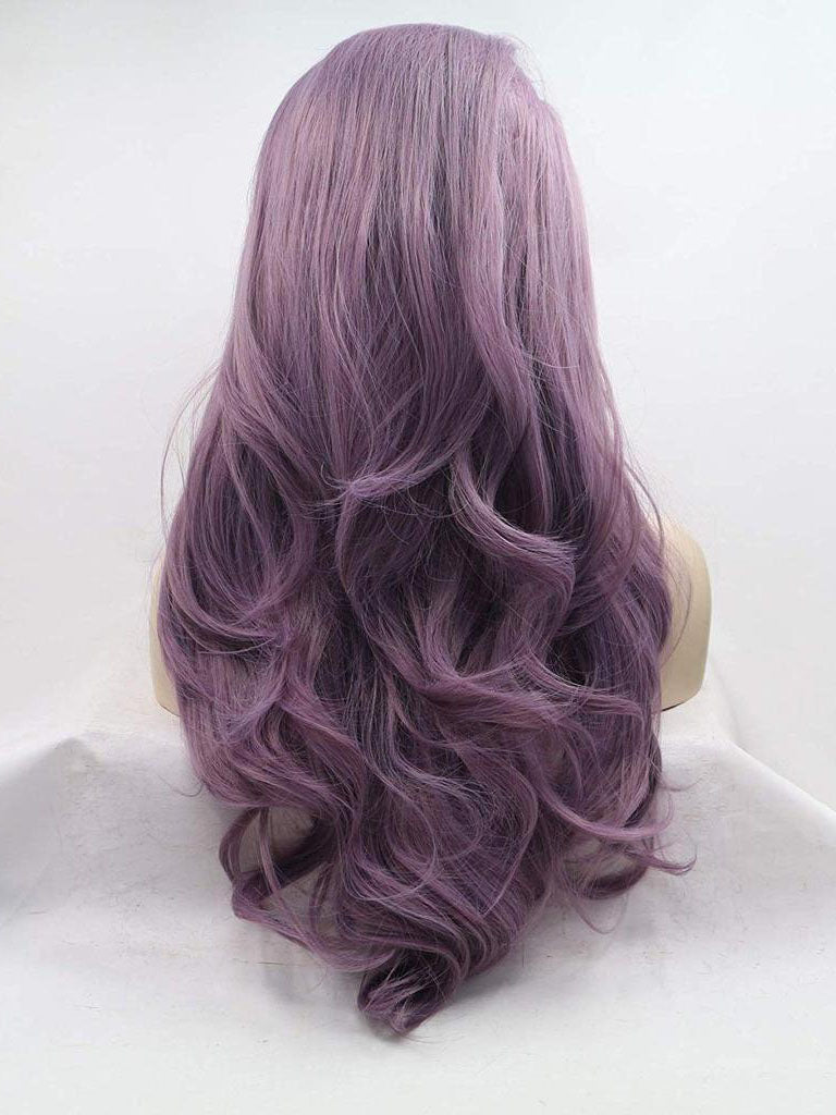 Long Wavy Purple Synthetic Lace Front Wigs 