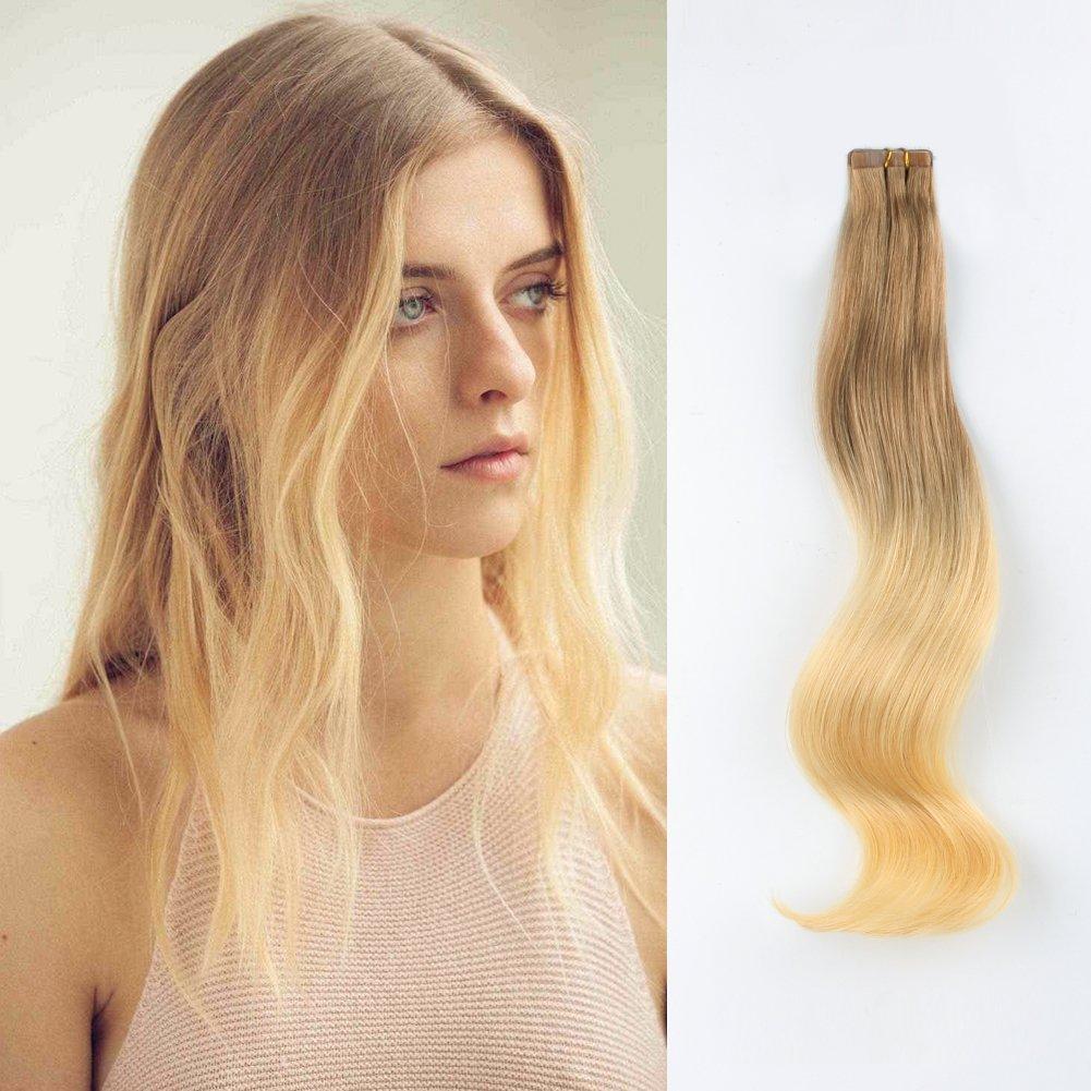 Tape In Hair Extension T 10 613 Medium Golden Brown Ombre Bleach Blon