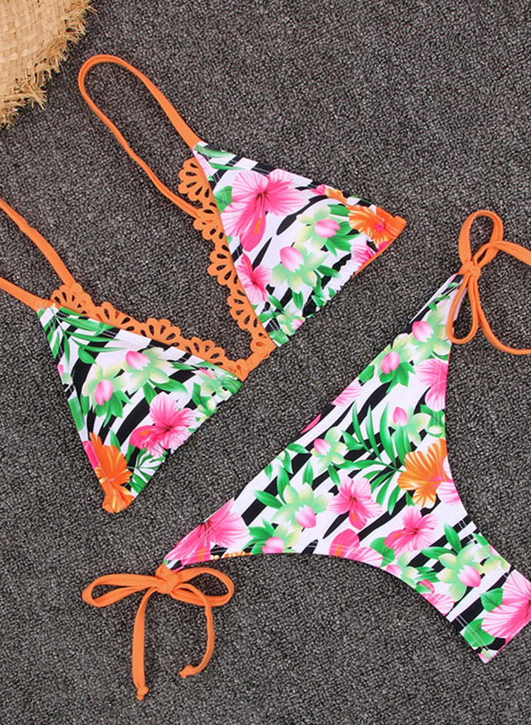 Women's Bikinis Floral Striped Triangle Bikini – Clorys