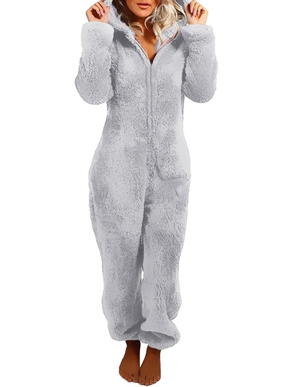 Women Hooded Fuzzy Bear Onesie Pajamas – Clorys