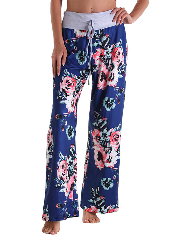 Women's Lounging Pants Floral Leopard Wide Leg Pajama Pants – Clorys