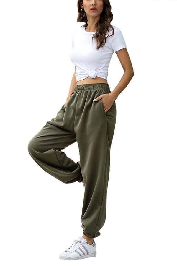 Women's Solid High Waisted Sweatpants Oversized Jogger Pants With Pock ...